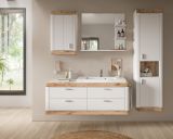 Badmbel Set mit Waschbecken Sopela in wei und Nox Eiche Landhaus Badkombination 193 cm, Soft-Close