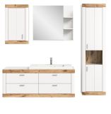 Badmbel Set mit Waschbecken Sopela in wei und Nox Eiche Landhaus Badkombination 193 cm, Soft-Close