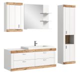 Badmbel Set mit Waschbecken Sopela in wei und Nox Eiche Landhaus Badkombination 193 cm, Soft-Close
