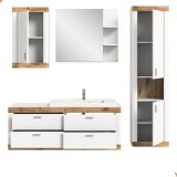 Badmbel Set mit Waschbecken Sopela in wei und Nox Eiche Landhaus Badkombination 193 cm, Soft-Close