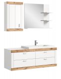 Badmbel Set mit Waschbecken Sopela wei und Nox Eiche Landhaus Kombination hngend 133 cm, Soft-Close