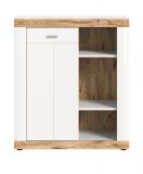 Kommode Sopela wei und Nox Eiche Landhaus Highboard 91 x 104 cm, Soft-Close