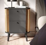 Nachttisch Pretty in grau und Artisan Eiche mit 3D-Lamellen Nachtkommode in Komforthhe 45 x 60 cm