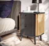 Nachttisch Pretty in grau und Artisan Eiche mit 3D-Lamellen Nachtkommode in Komforthhe 45 x 60 cm