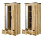 Kleiderschrank Stove in Used Wood hell und anthrazit Drehtrenschrank 2-trig mit Spiegel 93 x 209 cm
