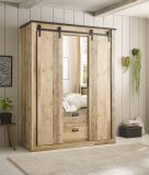 Kleiderschrank Stove in Used Wood hell und anthrazit Schiebetrentrenschrank 3-trig mit Spiegel 163 x 209