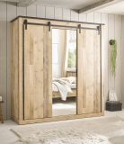 Kleiderschrank Stove in Used Wood hell und anthrazit Schiebetrentrenschrank 3-trig mit Spiegel 201 x 209