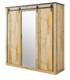 Kleiderschrank Stove in Used Wood hell und anthrazit Schiebetrentrenschrank 3-trig mit Spiegel 201 x 209