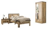 Schlafzimmer Set 3-teilig Stove in Used Wood hell und anthrazit mit Einzelbett 90 x 200 cm, Kleiderschrank und Nachttisch