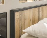 Schlafzimmer Set 4-teilig Stove in Used Wood hell und anthrazit mit Bett, Kleiderschrank, Nachttisch und Kommode