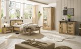 Schlafzimmer Set 4-teilig Stove in Used Wood hell und anthrazit mit Bett, Kleiderschrank, Nachttisch und Kommode