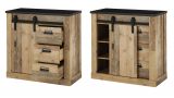 Schlafzimmer Set 4-teilig Stove in Used Wood hell und anthrazit mit Bett, Kleiderschrank, Nachttisch und Kommode