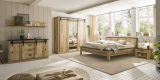 Schlafzimmer Set 6-teilig Stove in Used Wood hell und anthrazit mit Bett, Kleiderschrank, Wandboard, Sideboard und 2 x Nachttisch