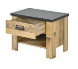 Schlafzimmer Set 6-teilig Stove in Used Wood hell und anthrazit mit Bett, Kleiderschrank, Wandboard, Sideboard und 2 x Nachttisch