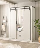 Kleiderschrank Stove in wei Pinie und anthrazit Landhaus Schiebetrentrenschrank 3-trig mit Spiegel 163 x 209