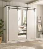 Kleiderschrank Stove in wei Pinie und anthrazit Landhaus Schiebetrentrenschrank 3-trig mit Spiegel 201 x 209