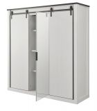 Kleiderschrank Stove in wei Pinie und anthrazit Landhaus Schiebetrentrenschrank 3-trig mit Spiegel 201 x 209