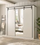 Kleiderschrank Stove in wei Pinie und anthrazit Landhaus Schiebetrentrenschrank 3-trig mit Spiegel 201 x 209