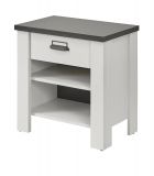 Nachttisch Stove in wei Pinie und anthrazit Landhaus Nachtkommode mit Schubkasten in Komforthhe 60 x 61