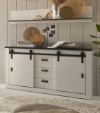 Sideboard Stove in wei Pinie und anthrazit Landhaus Kommode 162 x 91 cm