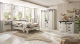 Schlafzimmer Set 4-teilig Stove in wei Pinie Landhaus mit Einzelbett 140 x 200 cm, Kleiderschrank und 2 x Wandpaneel
