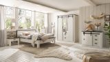 Schlafzimmer Set 5-teilig Stove in wei Pinie Landhaus mit Bett, Kleiderschrank, Nachttisch, Wandpaneel und Kommode
