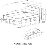 Parisot Stauraumbett Most7 in Jackson Eiche und schwarz Bett mit 3 x Schubkasten Liegeflche 140 x 200 cm