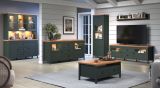 Buffetschrank Stanton in gr�n und Evoke Eiche Landhaus Wohn- und Esszimmer Vitrine inklusive LED 146 x 198 cm