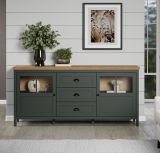 Sideboard Stanton in gr�n und Evoke Eiche Landhaus Wohn- und Esszimmer Kommode inklusive LED 185 cm