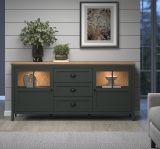 Sideboard Stanton in gr�n und Evoke Eiche Landhaus Wohn- und Esszimmer Kommode inklusive LED 185 cm