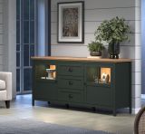 Sideboard Stanton in gr�n und Evoke Eiche Landhaus Wohn- und Esszimmer Kommode inklusive LED 185 cm