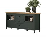 Sideboard Stanton in gr�n und Evoke Eiche Landhaus Wohn- und Esszimmer Kommode inklusive LED 185 cm