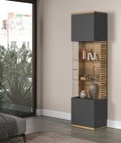 Vitrine Norris in grau und Evoke Eiche Wohn- und Esszimmer Vitrinenschrank mit Soft-Close 51 x 205 cm
