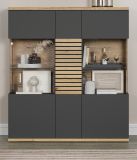 Highboard Norris in grau und Evoke Eiche Wohn- und Esszimmer Vitrine mit Soft-Close 131 x 147 cm