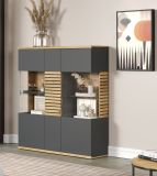 Highboard Norris in grau und Evoke Eiche Wohn- und Esszimmer Vitrine mit Soft-Close 131 x 147 cm