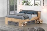 Stauraumbett Follow in Artisan Eiche und grau Set mit 2x Nachttisch und 3x Bettschubkasten Bett 140 x 200 cm