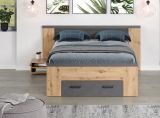 Stauraumbett Follow in Artisan Eiche und grau Set mit 2x Nachttisch und 3x Bettschubkasten Bett 140 x 200 cm