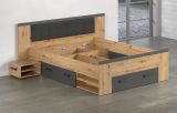 Stauraumbett Follow in Artisan Eiche und grau Set mit 2x Nachttisch und 3x Bettschubkasten Bett 140 x 200 cm