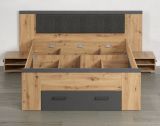 Stauraumbett Follow in Artisan Eiche und grau Set mit 2x Nachttisch und 3x Bettschubkasten Bett 140 x 200 cm