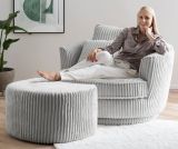 Drehsessel Comfy in hellgrau Mega-Cord XL Sessel 360 drehbar inklusive 3 x Kissen