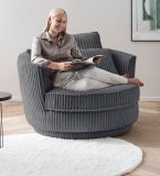 Drehsessel Comfy in grau Mega-Cord XL Sessel 360 drehbar inklusive 3 x Kissen