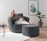 Drehsessel Comfy in grau Mega-Cord XL Sessel 360 drehbar inklusive 3 x Kissen
