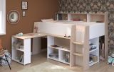 Parisot Hochbett Lucas in wei und Eiche Kinder- und Jugendzimmer Bett mit Schreibtisch