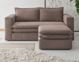 Sofa Set Pesaro in braun Cord Couch 2-Sitzer inklusive Hocker