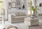 Sofa Set Pesaro in beige Cord Couch 2-Sitzer inklusive Hocker