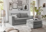 Sofa Set Pesaro in hellgrau Cord Couch 2-Sitzer inklusive Hocker