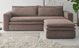 Sofa Set Pesaro in braun Cord Couch 3-Sitzer mit Bettfunktion inklusive Hocker