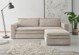 Sofa Set Pesaro in beige Cord Couch 3-Sitzer mit Bettfunktion inklusive Hocker