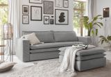 Sofa Set Pesaro in hellgrau Cord Couch 3-Sitzer mit Bettfunktion inklusive Hocker
