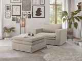 Loveseat Sessel Set Pesaro in beige Cord Couch Loungesessel inklusive Hocker